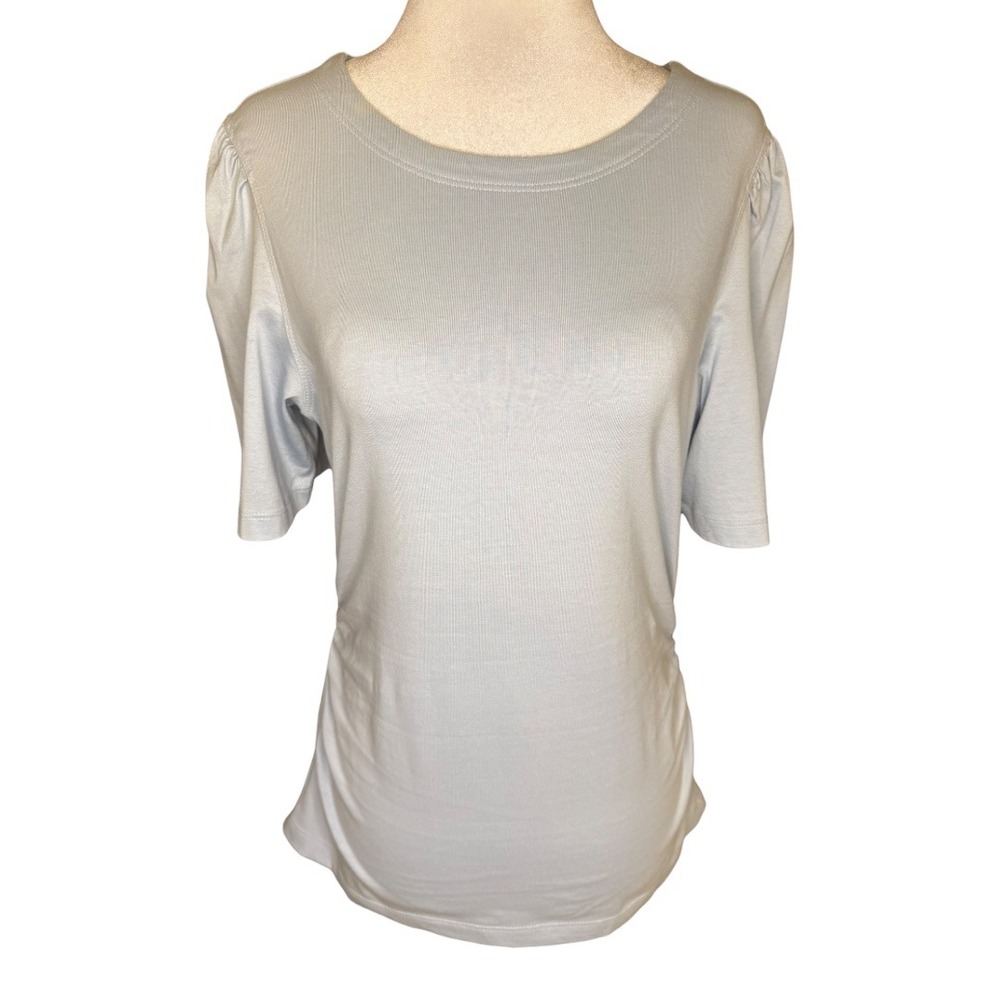 Madewell Light Blue Ribbed Puff Sleeve Crew Neck T Shirt Top Size‎ Small NWT - Picture 2 of 8